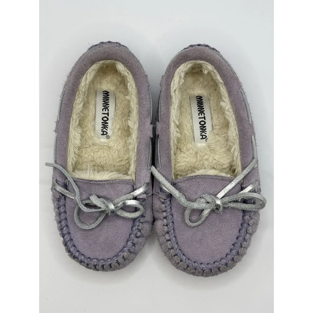 MINNETONKA Moccasins Cassie Shoes Girls Lined Flats Slippers Suede-9T Purple